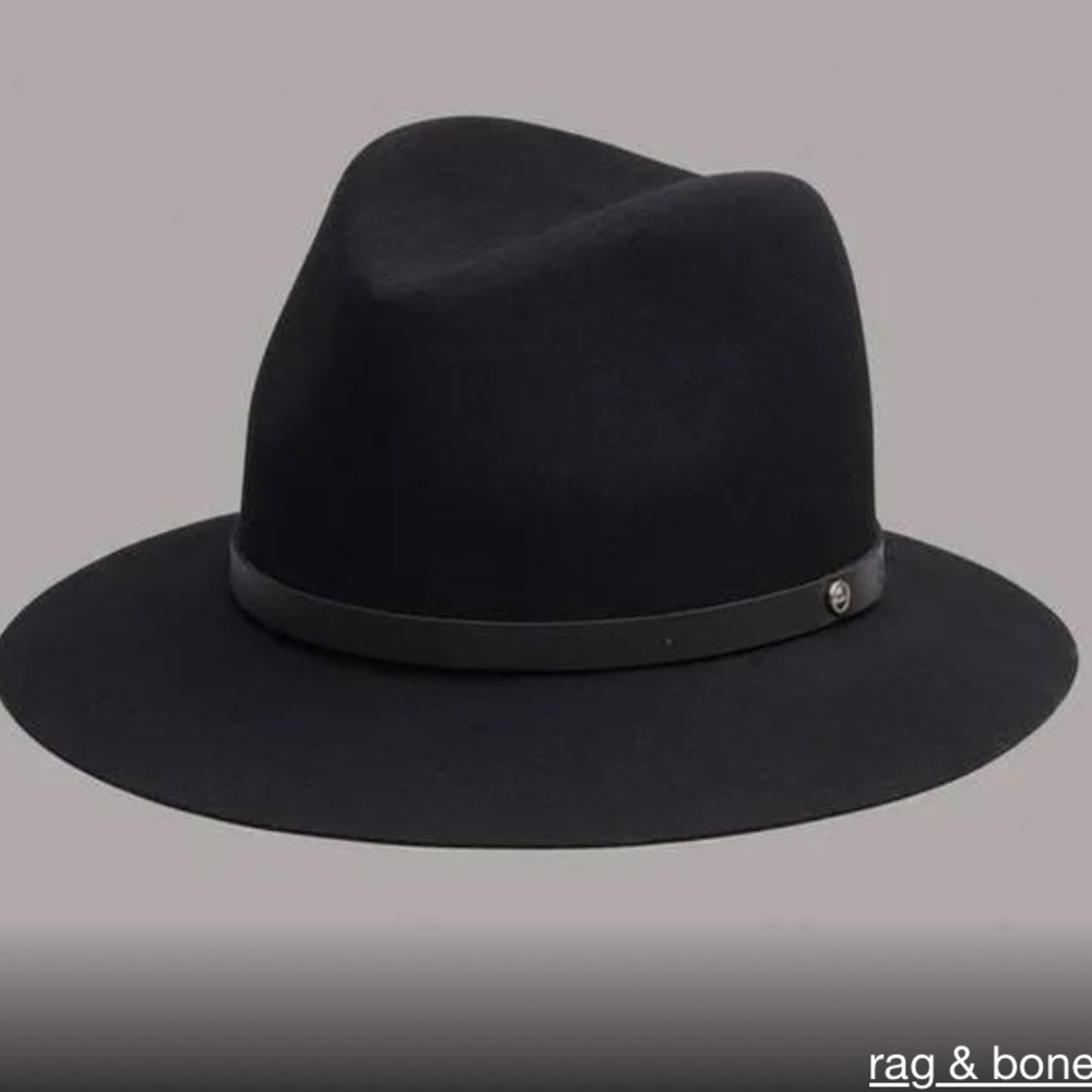 Rag and Bone Black Floppy Brim Wool Fedora Hat